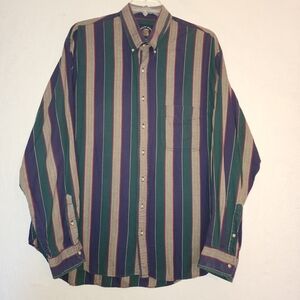 Vintage Mens Salty Dog Chelsea Twill Striped Long Sleeve Button Up Shirt Sz XXLT